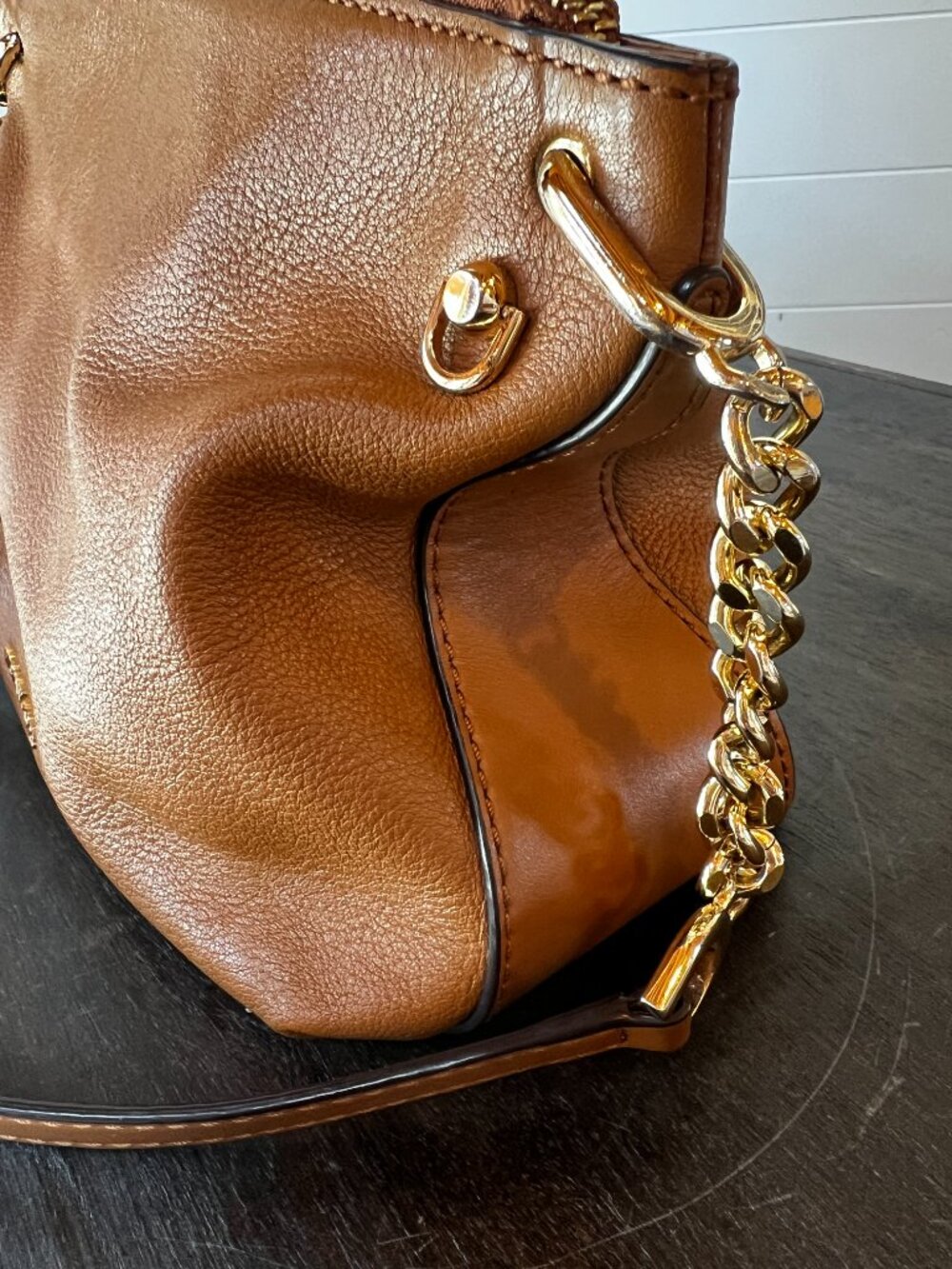 Michael Kors Jet Set Chain Crossbody Bag Brown Leather Acorn MK Messenger - Picture 5 of 5